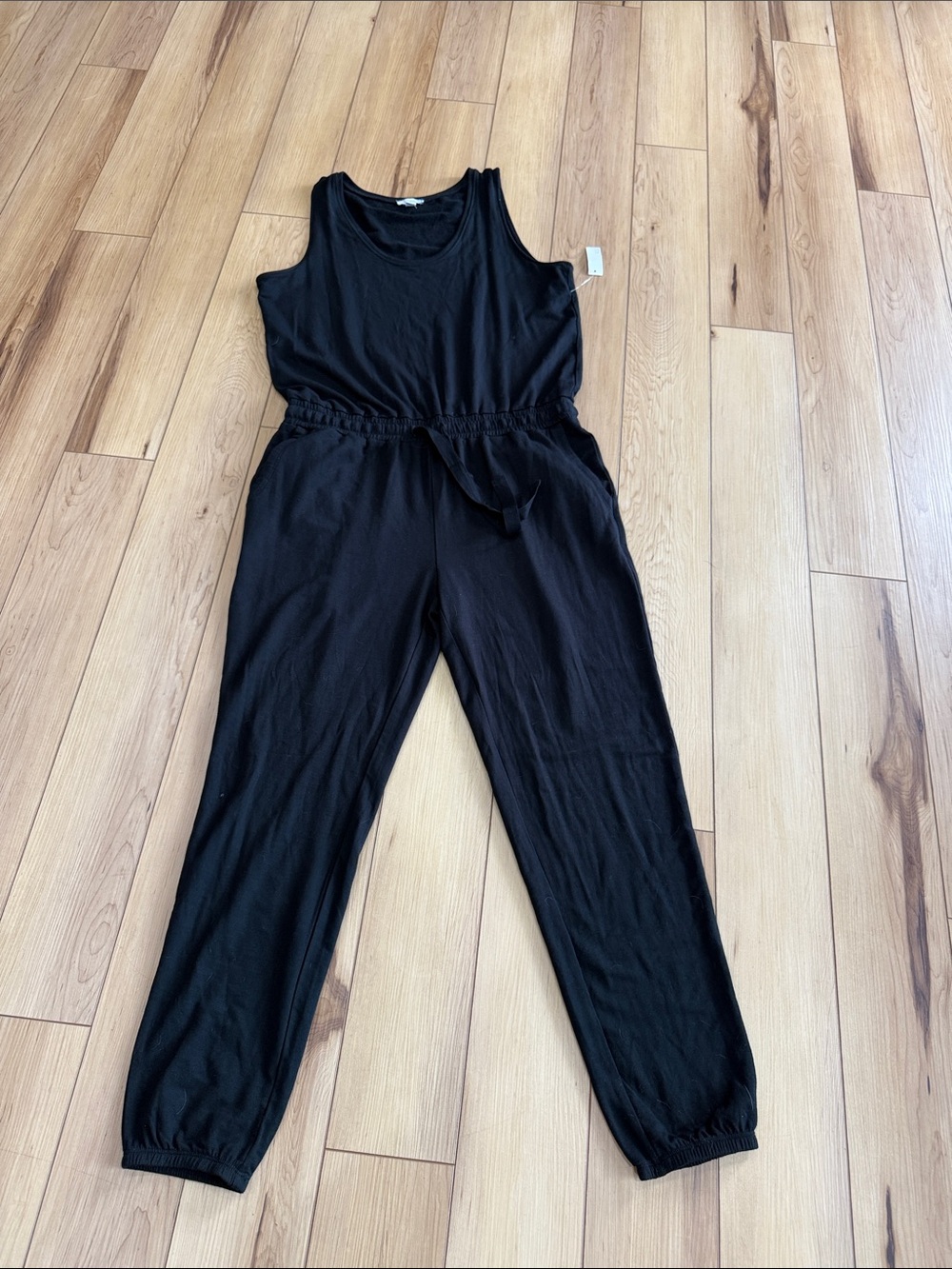 Daily Ritual Black Sleeveless Knit Jumpsuit with Drawstring Waist